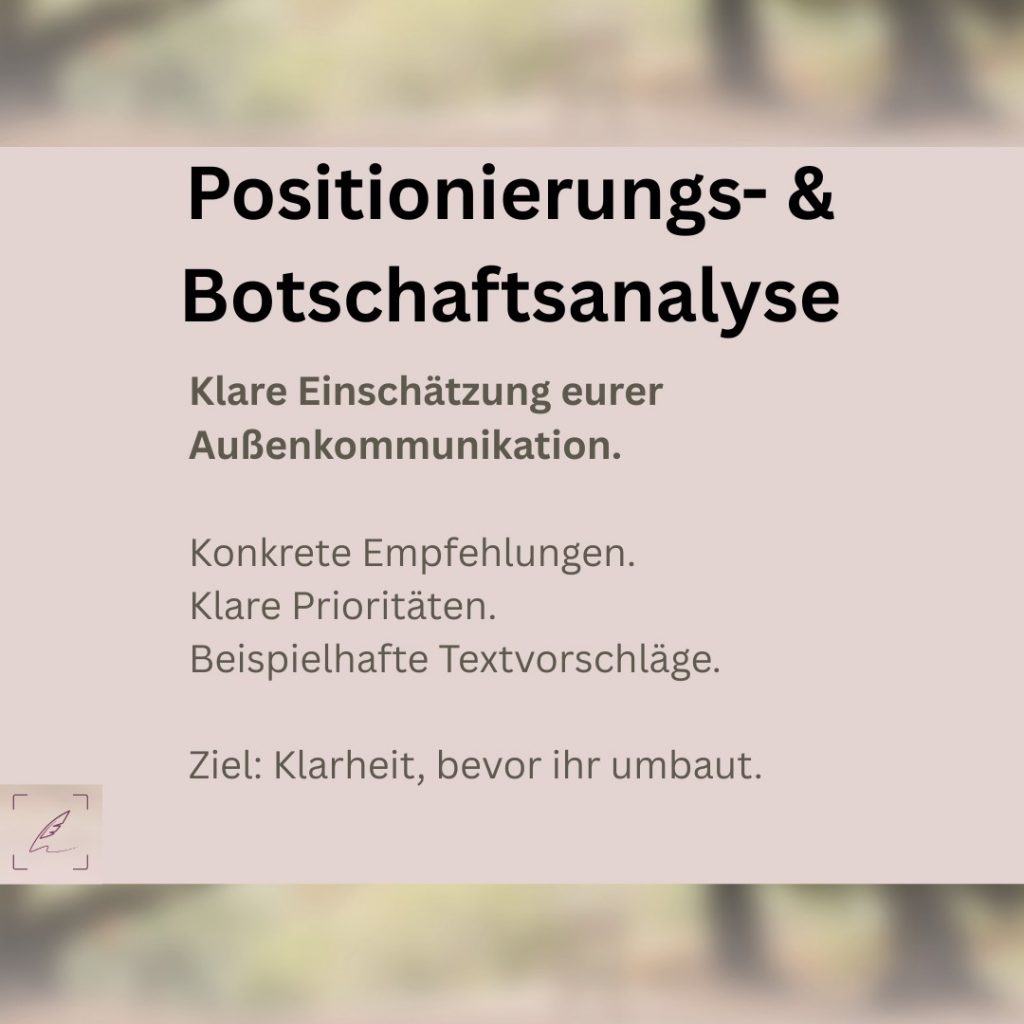 Grafik zur Positionierungs- & Botschaftsanalyse für strategisches Copywriting von Anne Hofmann.